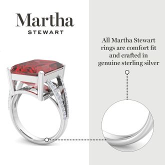 Martha Stewart 10 1/4 Carat Emerald Cut Garnet and Lab Grown Diamond Ring In Sterling Silver
