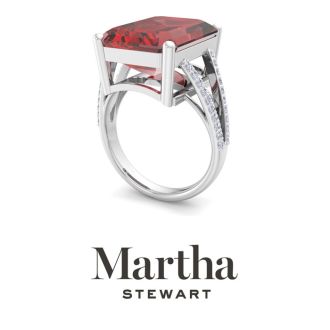 Martha Stewart 10 1/4 Carat Emerald Cut Garnet and Lab Grown Diamond Ring In Sterling Silver