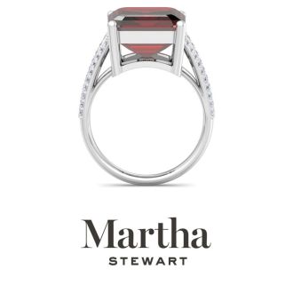 Martha Stewart 10 1/4 Carat Emerald Cut Garnet and Lab Grown Diamond Ring In Sterling Silver