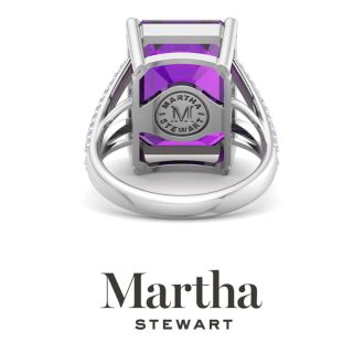 Martha Stewart 10 1/4 Carat Emerald Cut Amethyst and Lab Grown Diamond Ring In Sterling Silver