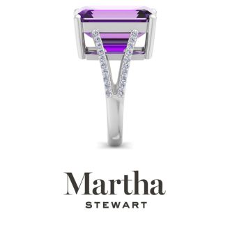 Martha Stewart 10 1/4 Carat Emerald Cut Amethyst and Lab Grown Diamond Ring In Sterling Silver