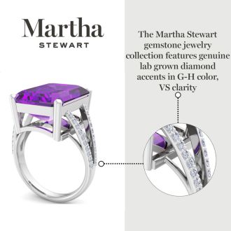 Martha Stewart 10 1/4 Carat Emerald Cut Amethyst and Lab Grown Diamond Ring In Sterling Silver