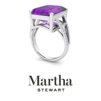 Martha Stewart 10 1/4 Carat Emerald Cut Amethyst and Lab Grown Diamond Ring In Sterling Silver