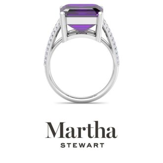 Martha Stewart 10 1/4 Carat Emerald Cut Amethyst and Lab Grown Diamond Ring In Sterling Silver