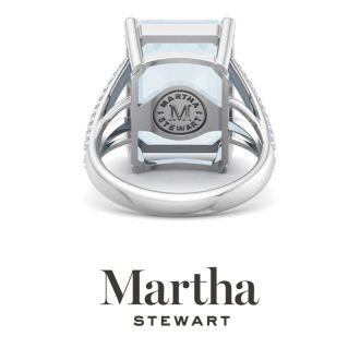 Martha Stewart 10 1/4 Carat Emerald Cut Aquamarine and Lab Grown Diamond Ring In Sterling Silver