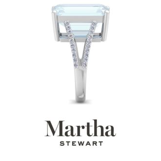 Martha Stewart 10 1/4 Carat Emerald Cut Aquamarine and Lab Grown Diamond Ring In Sterling Silver