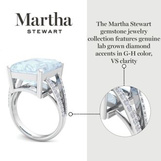 Martha Stewart 10 1/4 Carat Emerald Cut Aquamarine and Lab Grown Diamond Ring In Sterling Silver