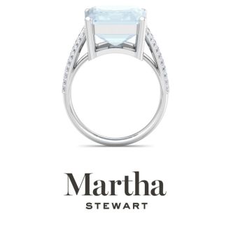 Martha Stewart 10 1/4 Carat Emerald Cut Aquamarine and Lab Grown Diamond Ring In Sterling Silver