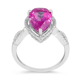 Pink Gemstones 3 1/2ct Pear Shaped Pink Topaz and Diamond Ring in 10k White Gold