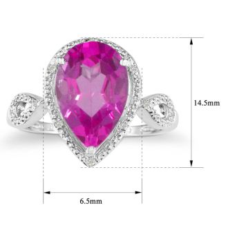 Pink Gemstones 3 1/2ct Pear Shaped Pink Topaz and Diamond Ring in 10k White Gold
