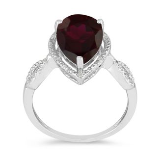 Garnet Ring: Garnet Jewelry: 3 1/2ct Pear Shaped Garnet and Diamond Ring in 10k White Gold