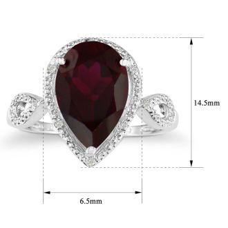 Garnet Ring: Garnet Jewelry: 3 1/2ct Pear Shaped Garnet and Diamond Ring in 10k White Gold