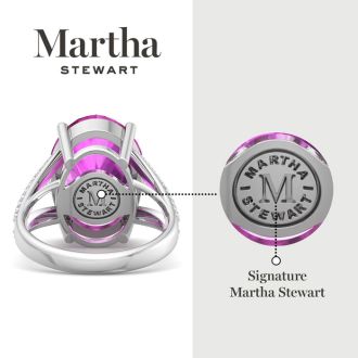 Martha Stewart 10 1/4 Carat Oval Shape Pink Sapphire and Lab Grown Diamond Ring In Sterling Silver