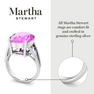 Martha Stewart 10 1/4 Carat Oval Shape Pink Sapphire and Lab Grown Diamond Ring In Sterling Silver
