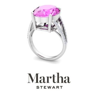 Martha Stewart 10 1/4 Carat Oval Shape Pink Sapphire and Lab Grown Diamond Ring In Sterling Silver