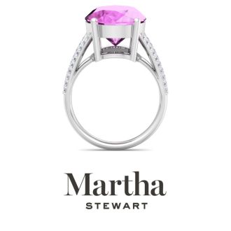 Martha Stewart 10 1/4 Carat Oval Shape Pink Sapphire and Lab Grown Diamond Ring In Sterling Silver