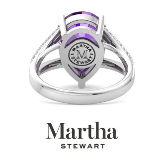 Martha Stewart 5 1/2 Carat Pear Shape Amethyst and Lab Grown Diamond Ring In Sterling Silver