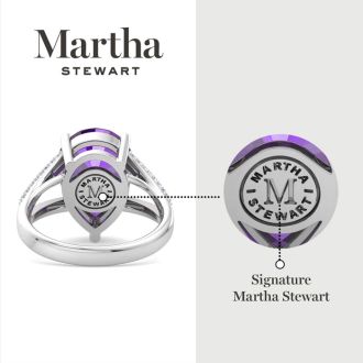 Martha Stewart 5 1/2 Carat Pear Shape Amethyst and Lab Grown Diamond Ring In Sterling Silver