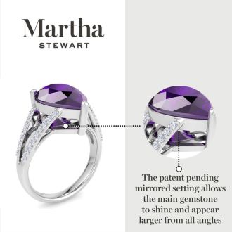 Martha Stewart 5 1/2 Carat Pear Shape Amethyst and Lab Grown Diamond Ring In Sterling Silver
