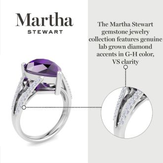 Martha Stewart 5 1/2 Carat Pear Shape Amethyst and Lab Grown Diamond Ring In Sterling Silver