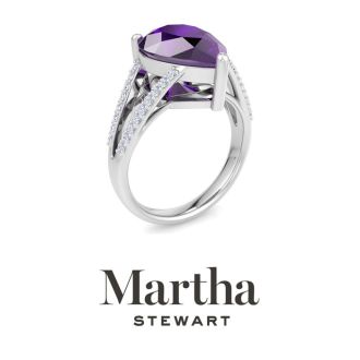 Martha Stewart 5 1/2 Carat Pear Shape Amethyst and Lab Grown Diamond Ring In Sterling Silver