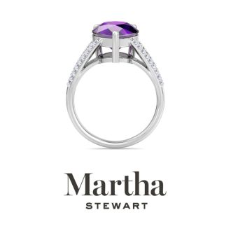Martha Stewart 5 1/2 Carat Pear Shape Amethyst and Lab Grown Diamond Ring In Sterling Silver