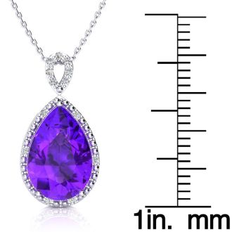3 1/2ct Pear Shaped Amethyst and Diamond Necklace In 10K White Gold