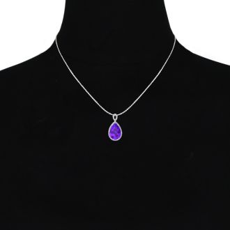 3 1/2ct Pear Shaped Amethyst and Diamond Necklace In 10K White Gold