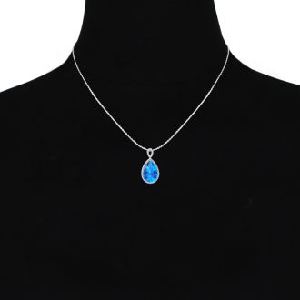 3 1/2ct Pear Shaped Blue Topaz and Diamond Necklace In 10K White Gold