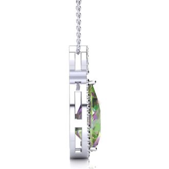 3-1/2 Carat Pear Shape Mystic Topaz Necklace With Diamonds In 10 Karat White Gold, 18 Inches