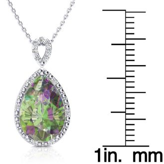 3-1/2 Carat Pear Shape Mystic Topaz Necklace With Diamonds In 10 Karat White Gold, 18 Inches