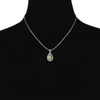 3-1/2 Carat Pear Shape Mystic Topaz Necklace With Diamonds In 10 Karat White Gold, 18 Inches
