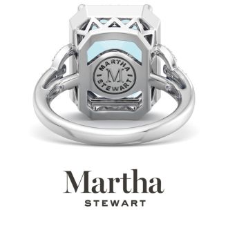 Martha Stewart 7 1/3 Carat Emerald Cut Aquamarine and Lab Grown Diamond Halo Ring In Sterling Silver