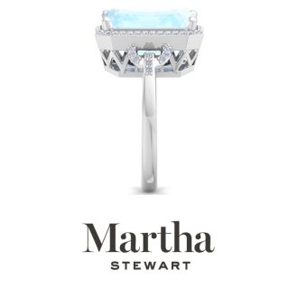 Martha Stewart 7 1/3 Carat Emerald Cut Aquamarine and Lab Grown Diamond Halo Ring In Sterling Silver