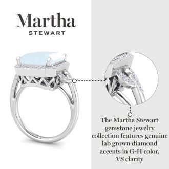 Martha Stewart 7 1/3 Carat Emerald Cut Aquamarine and Lab Grown Diamond Halo Ring In Sterling Silver
