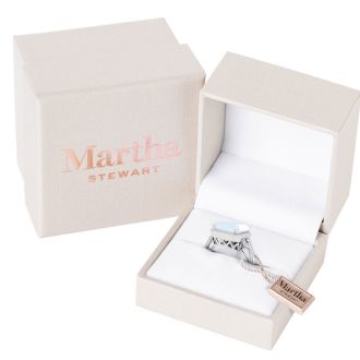 Martha Stewart 7 1/3 Carat Emerald Cut Aquamarine and Lab Grown Diamond Halo Ring In Sterling Silver