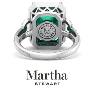 Martha Stewart 7 1/3 Carat Emerald Cut Emerald and Lab Grown Diamond Halo Ring In Sterling Silver