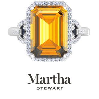 Martha Stewart 7 1/3 Carat Emerald Cut Citrine and Lab Grown Diamond Halo Ring In Sterling Silver