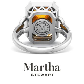 Martha Stewart 7 1/3 Carat Emerald Cut Citrine and Lab Grown Diamond Halo Ring In Sterling Silver