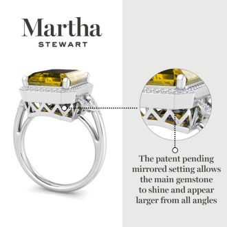 Martha Stewart 7 1/3 Carat Emerald Cut Citrine and Lab Grown Diamond Halo Ring In Sterling Silver