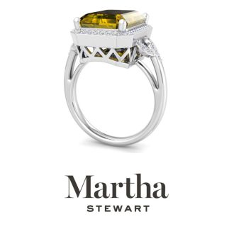 Martha Stewart 7 1/3 Carat Emerald Cut Citrine and Lab Grown Diamond Halo Ring In Sterling Silver
