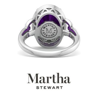 Martha Stewart 6 3/4 Carat Oval Shape Amethyst and Lab Grown Diamond Halo Ring In Sterling Silver