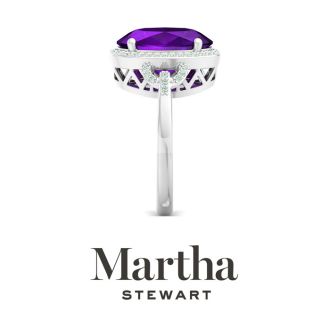 Martha Stewart 6 3/4 Carat Oval Shape Amethyst and Lab Grown Diamond Halo Ring In Sterling Silver