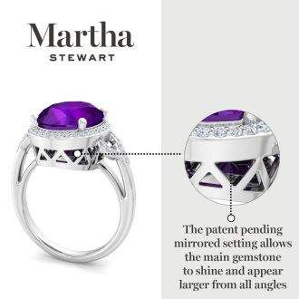 Martha Stewart 6 3/4 Carat Oval Shape Amethyst and Lab Grown Diamond Halo Ring In Sterling Silver