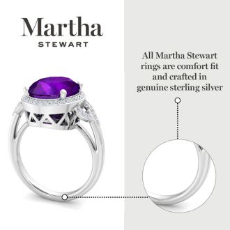 Martha Stewart 6 3/4 Carat Oval Shape Amethyst and Lab Grown Diamond Halo Ring In Sterling Silver