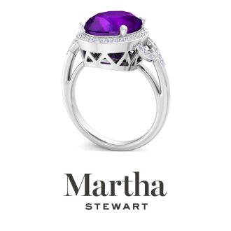 Martha Stewart 6 3/4 Carat Oval Shape Amethyst and Lab Grown Diamond Halo Ring In Sterling Silver