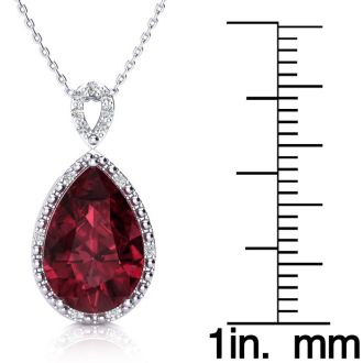 Garnet Necklace: Garnet Jewelry: 3 1/2ct Pear Shaped Garnet and Diamond Necklace In 10K White Gold