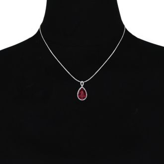 Garnet Necklace: Garnet Jewelry: 3 1/2ct Pear Shaped Garnet and Diamond Necklace In 10K White Gold