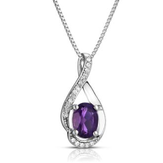 1/2 Carat Round Shape Amethyst and Halo Diamond Necklace In Sterling Silver With 18 Inch Chain
