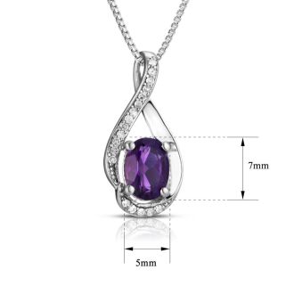 1/2 Carat Round Shape Amethyst and Halo Diamond Necklace In Sterling Silver With 18 Inch Chain